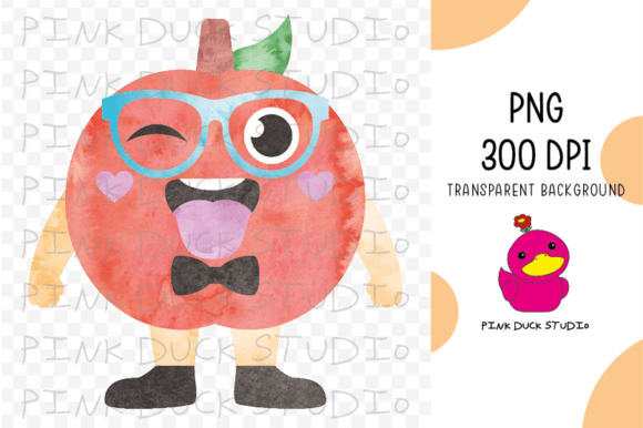 Watercolor Apple Back to School Fruit Graphics for Crafts